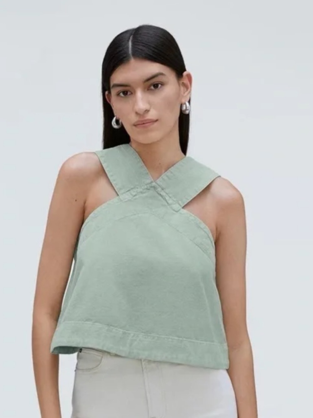 Everlane Sea Moss Cross-Front Tank Top in Light Sage